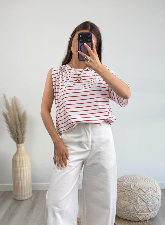 LENA - Gestreepte top Rood