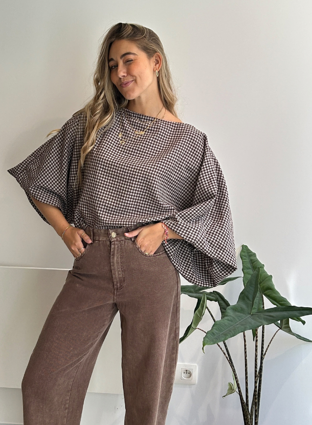 MIRA - Check Blouse Brown