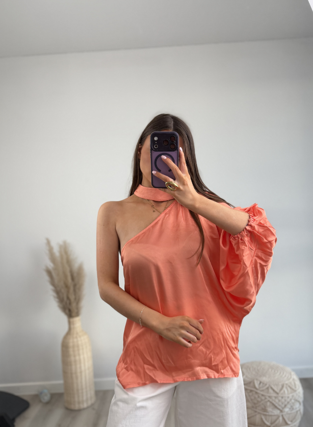 Off- Shoulder top Satin Koraal