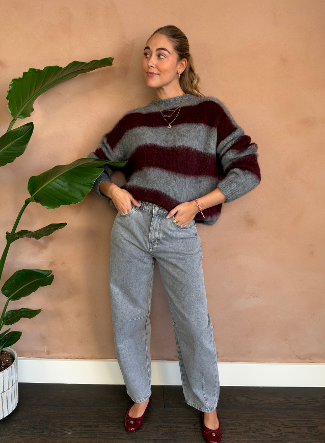 AMALIA - Trui Grey/Bordeaux