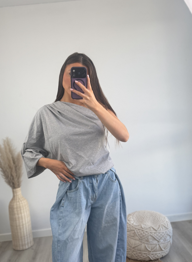 Off- Shoulder Top Donkergrijs