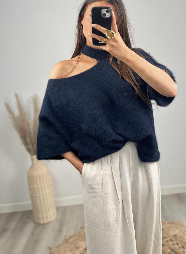 LUNA - Off-Shoulder Strick Marine