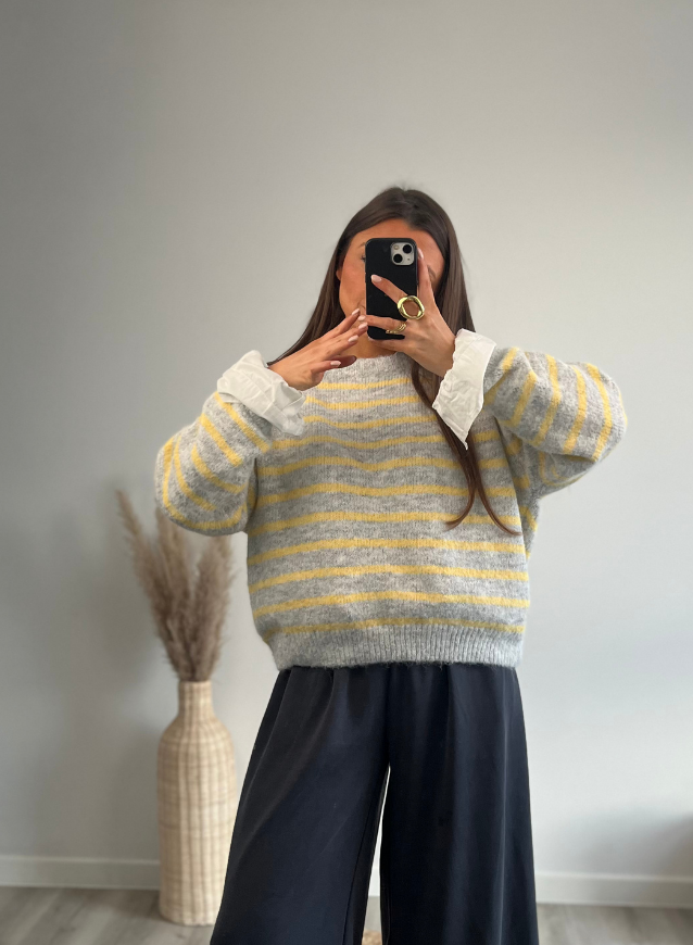 Liselotte- Trui Geel/Grijs