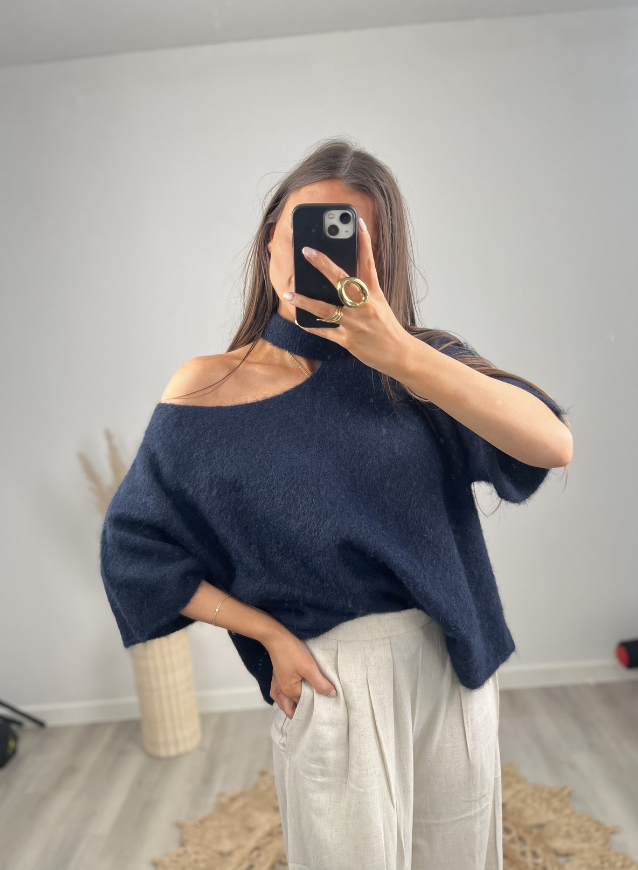 LUNA - Off-Shoulder Strick Marine