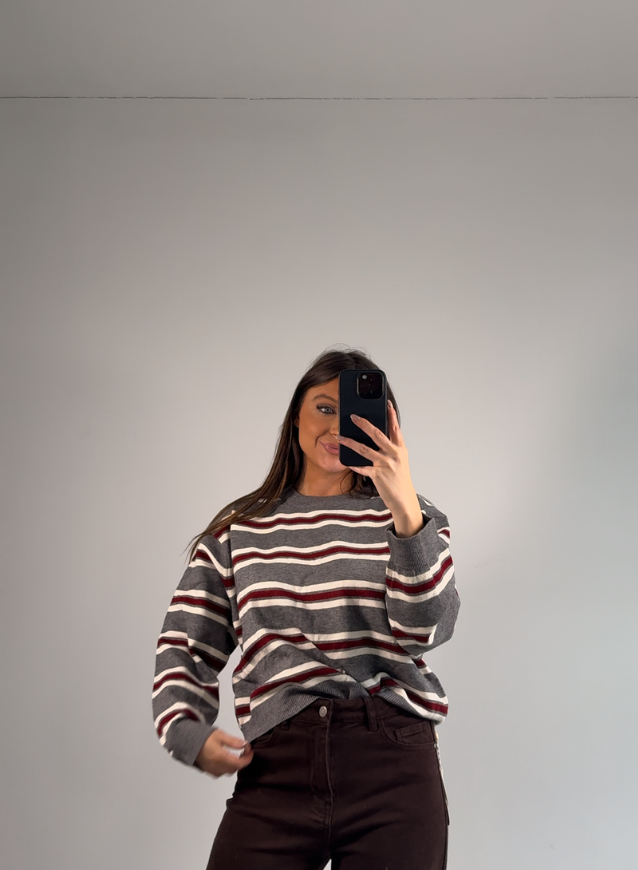 ZOHRA - Striped sweater grijs
