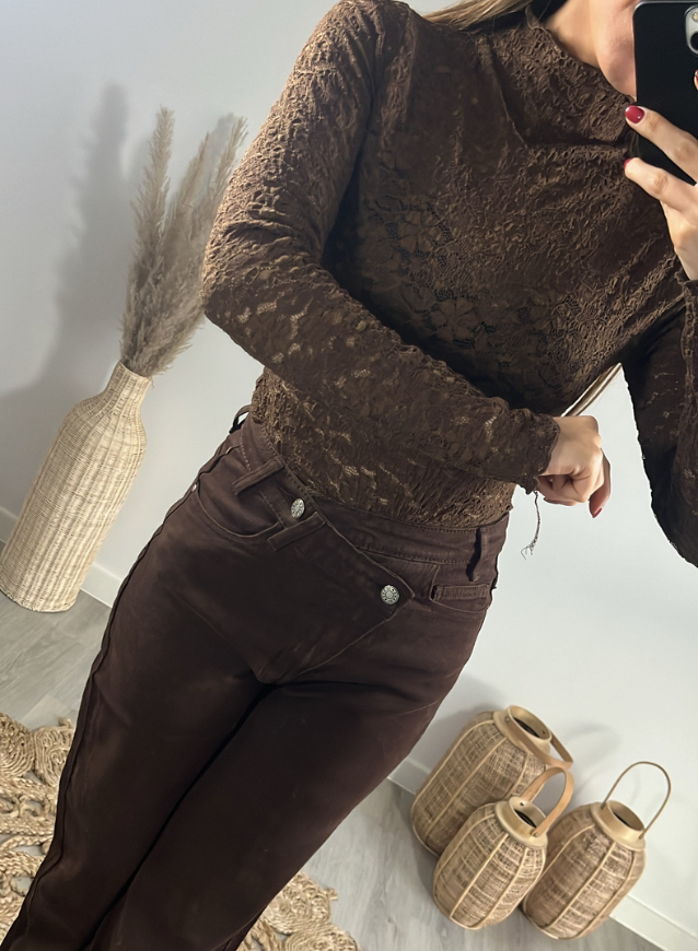 LILY - Bruine Lace top