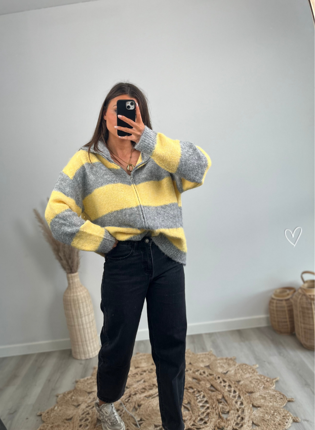 CLARA - Vest/ Trui Geel-Grijs