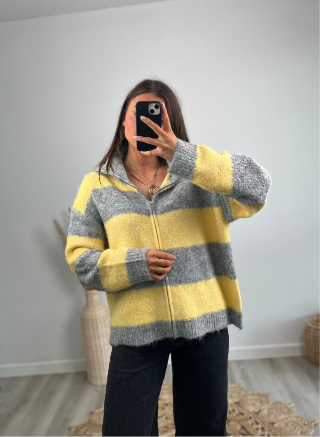 CLARA - Vest/ Trui Geel-Grijs