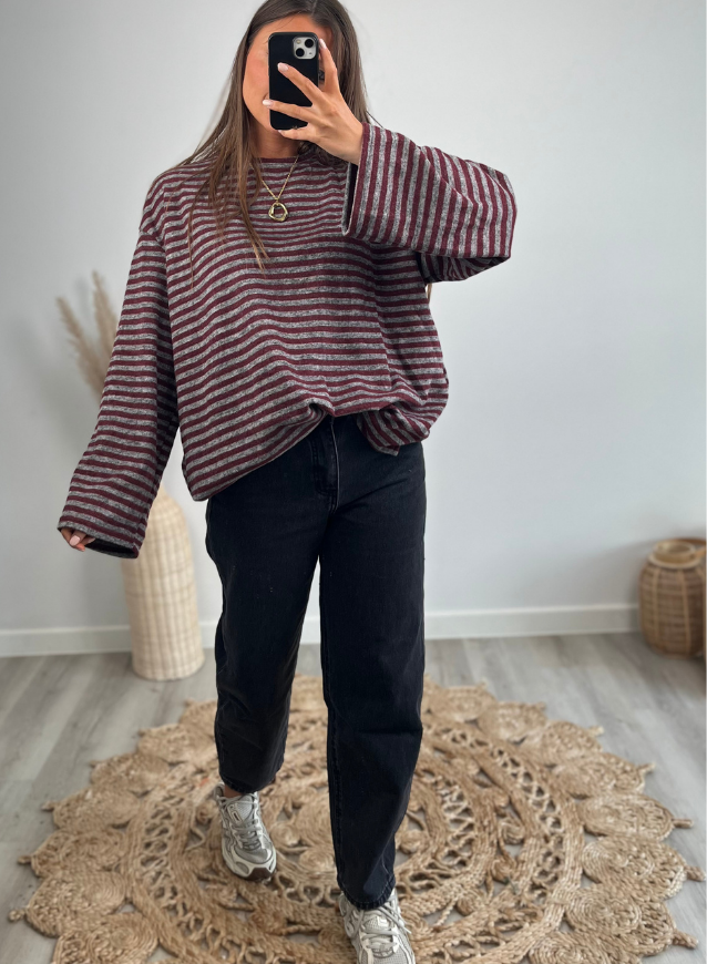 FLORENCE - Striped Longsleeve Bordeaux
