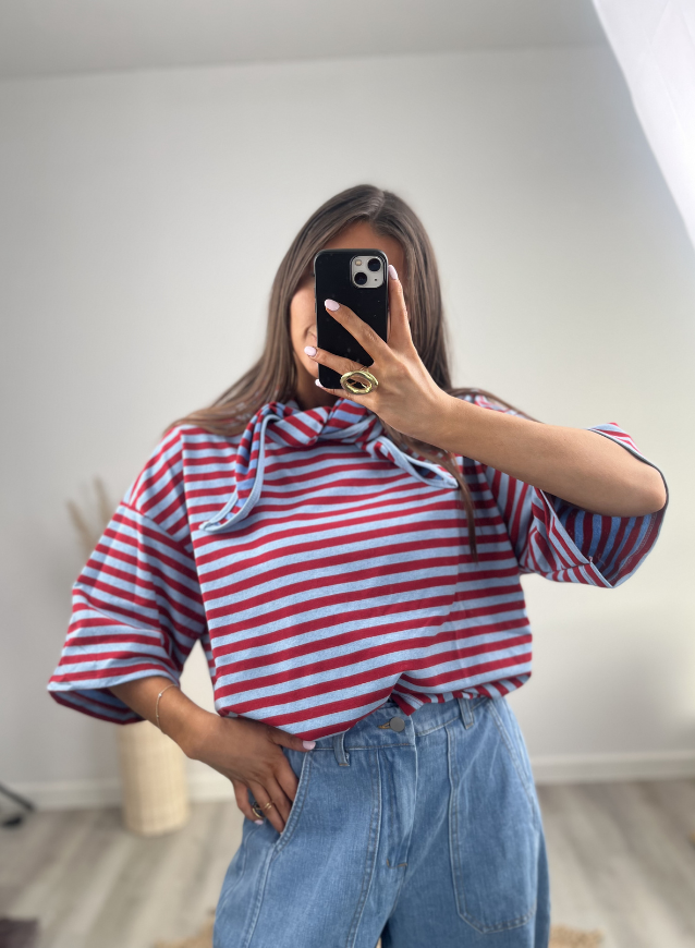 BEA - Shirt Rood/Blauw incl. sjaaltje