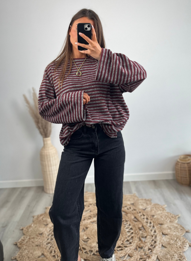 FLORENCE - Striped Longsleeve Bordeaux