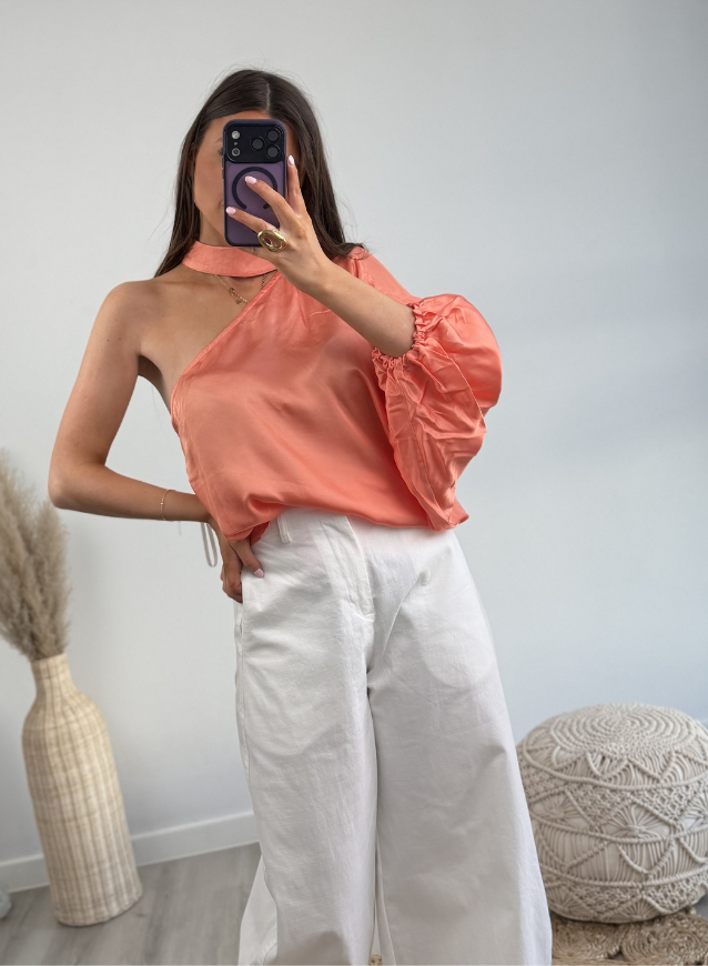 Off- Shoulder top Satin Koraal