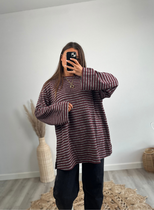 FLORENCE - Striped Longsleeve Bordeaux
