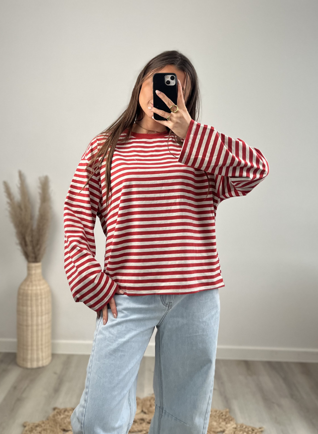 EMMA - Longsleeve grijs/rood