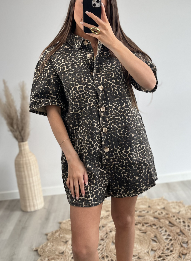 Leopard Jeans Playsuit