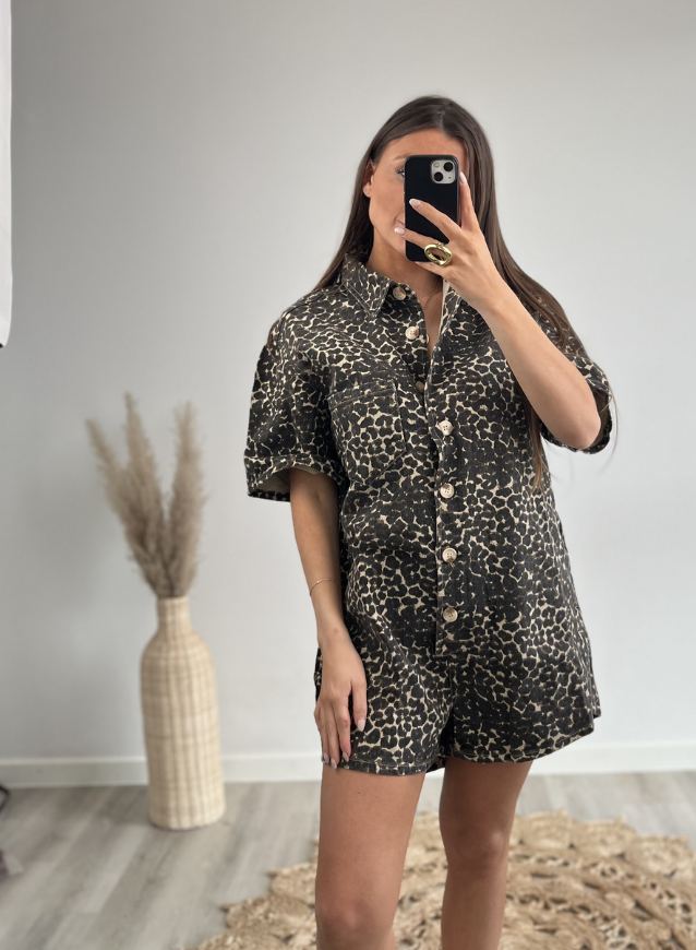 Leopard Jeans Playsuit