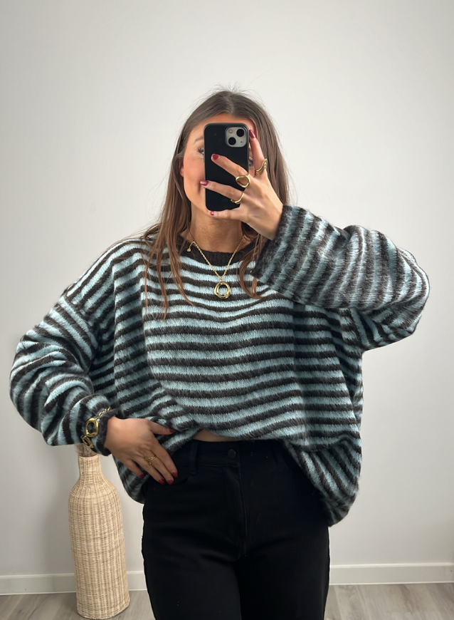 CHARLIE - Trui Iceblue/choco