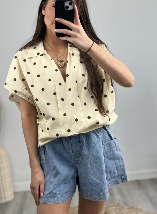 Gepunktete Bluse Gelb