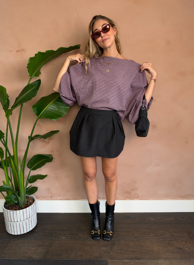 Check Blouse Bordeaux