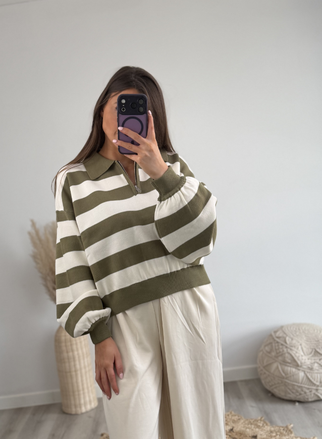NELLIE - Sweater Kaki/Ecru
