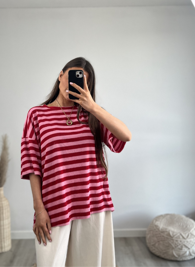 T-shirt badstof Rood/Roze