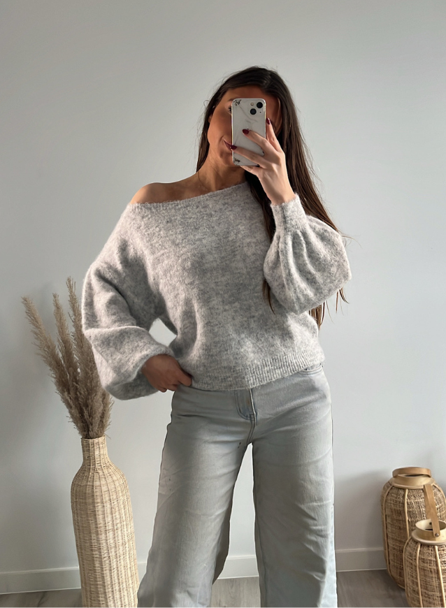FENNA - Off shoulder Trui Grijs