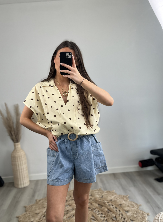 Gepunktete Bluse Gelb