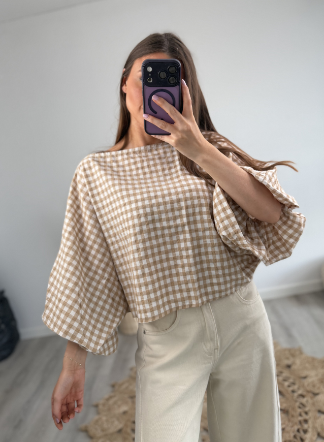 CELIEN - Hemd Geruit Beige