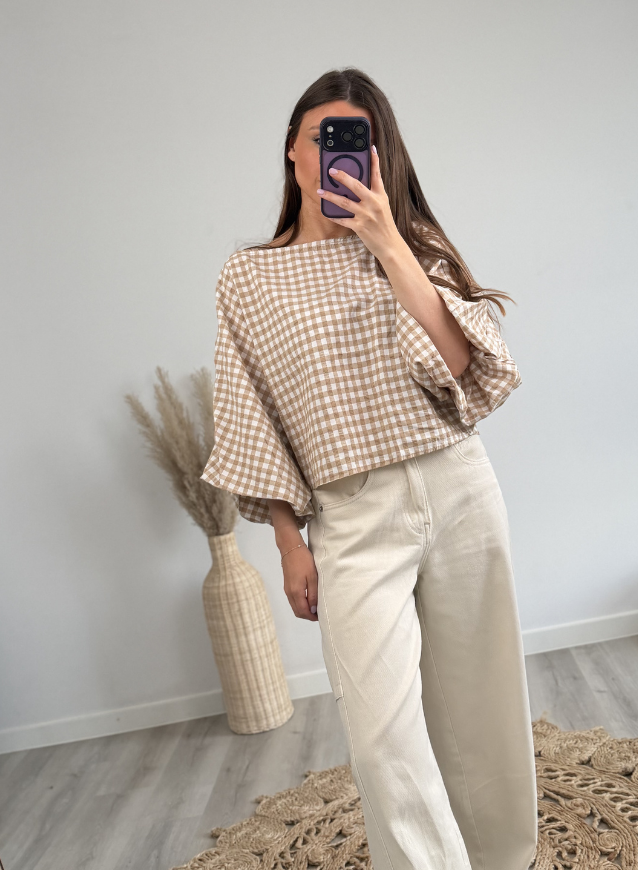 CELIEN - Hemd Geruit Beige