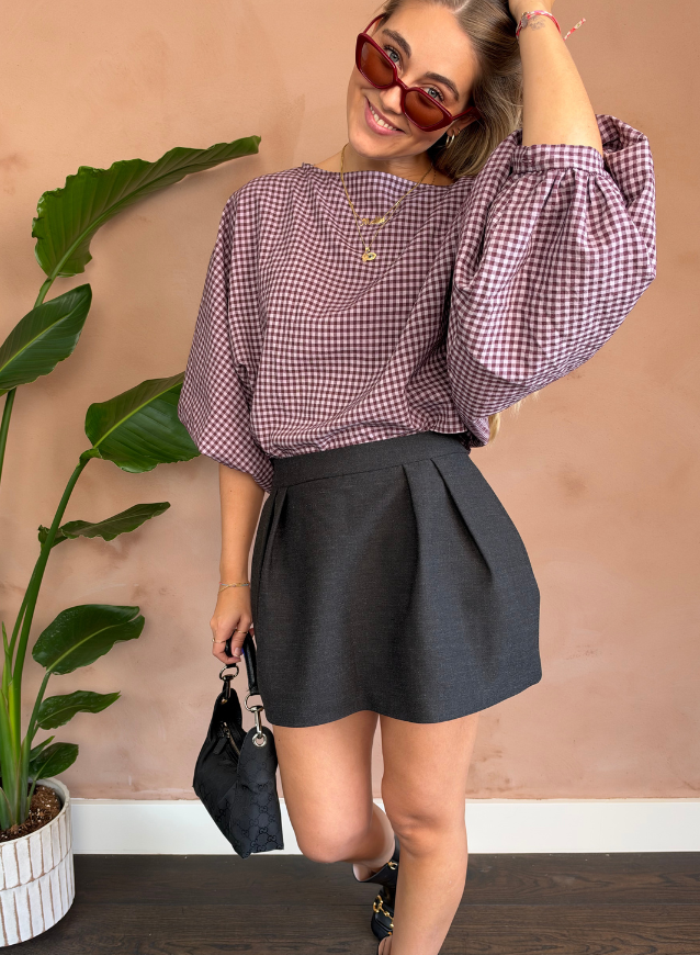 Check Blouse Bordeaux