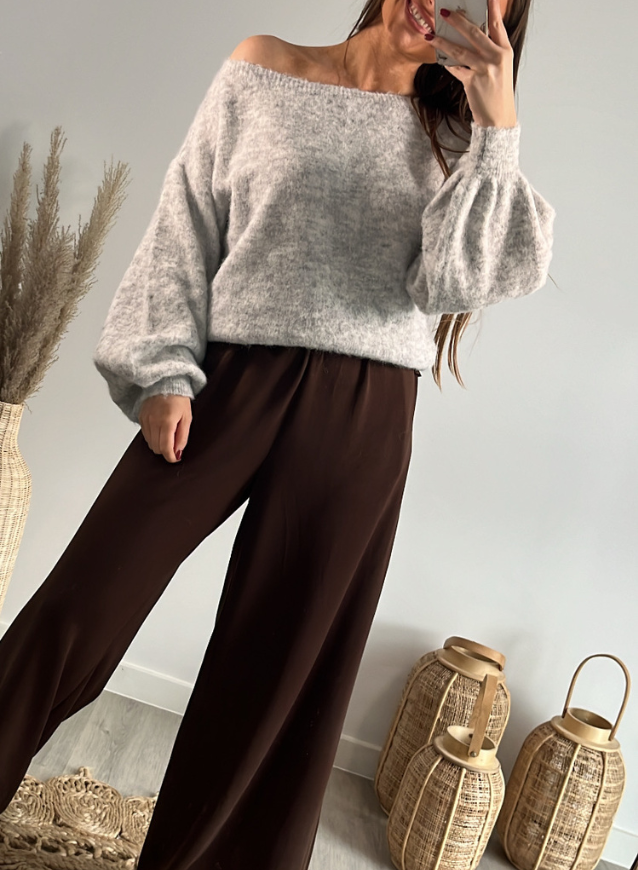 FENNA - Off shoulder Trui Grijs