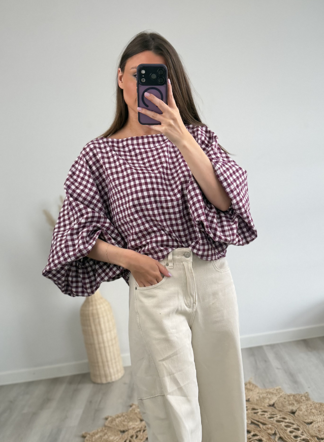 CELIEN - Hemd Geruit Bordeaux