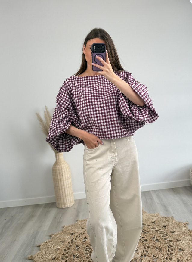 CELIEN - Hemd Geruit Bordeaux