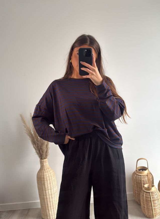 ELIN - Longsleeve choco-navy