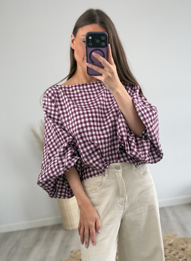 CELIEN - Hemd Geruit Bordeaux