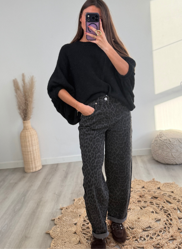 Leopard Ballon Jeans Black