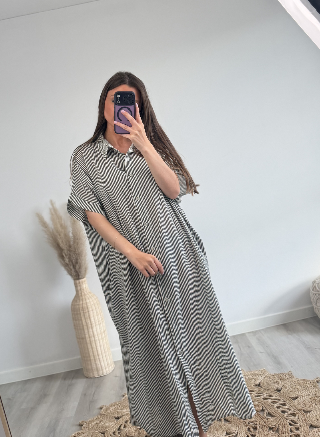 Streepjesjurk Kaki