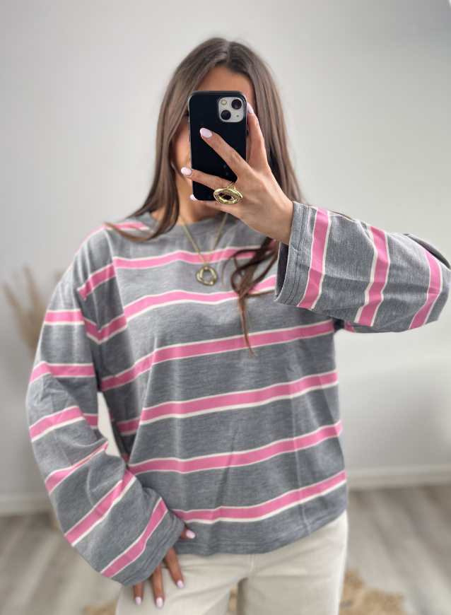 AIKO - T-shirt Grijs/ Roze