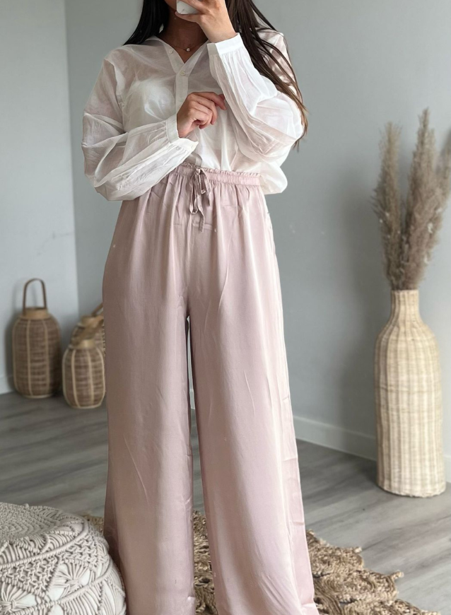 ELLA - Satijnen broek Nude Roze