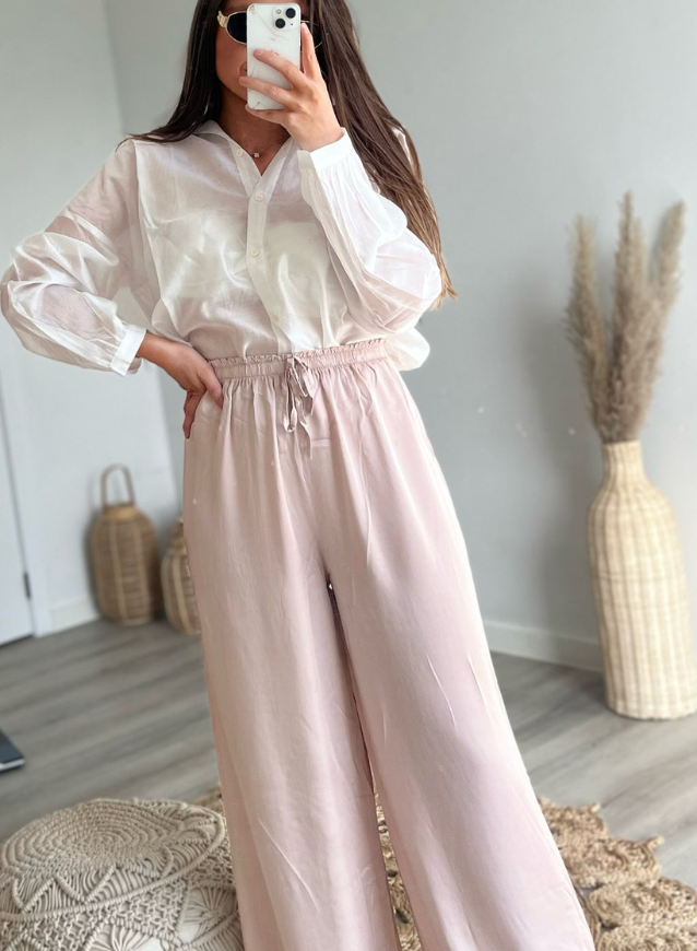 ELLA - Satijnen broek Nude Roze