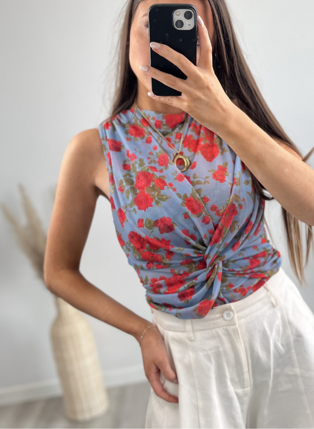 Body Top Blumen Rot