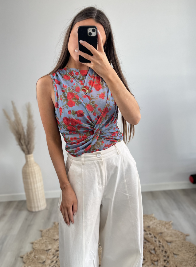 Body Top Blumen Rot