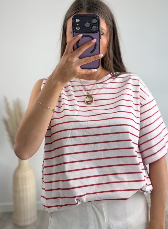 LENA - Gestreepte top Rood