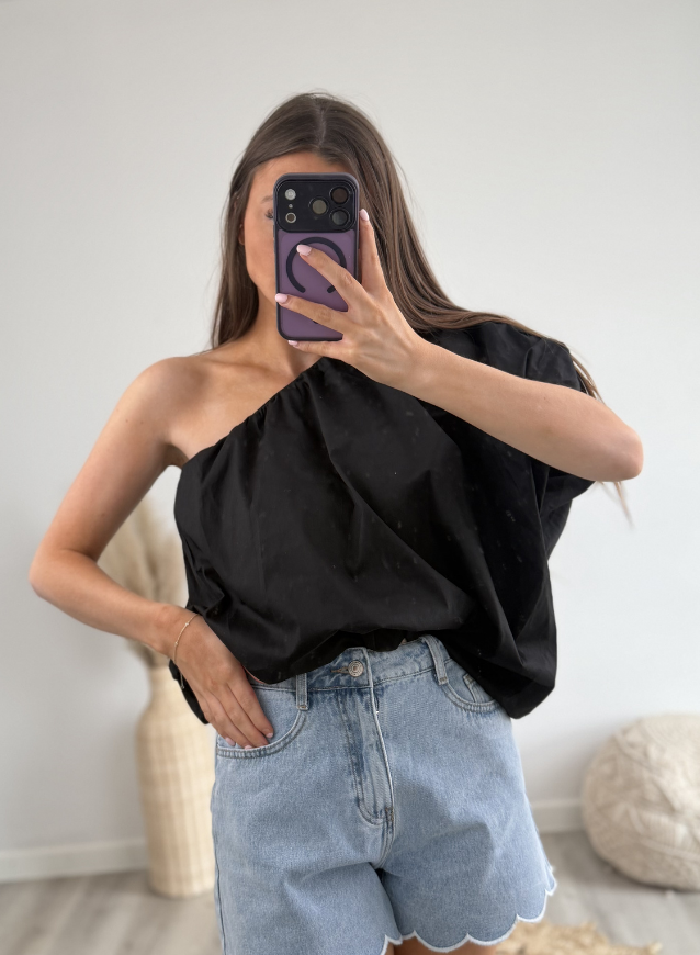 One-shoulder Top Black