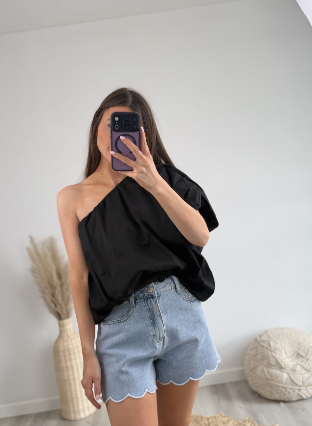 One-shoulder Top Black