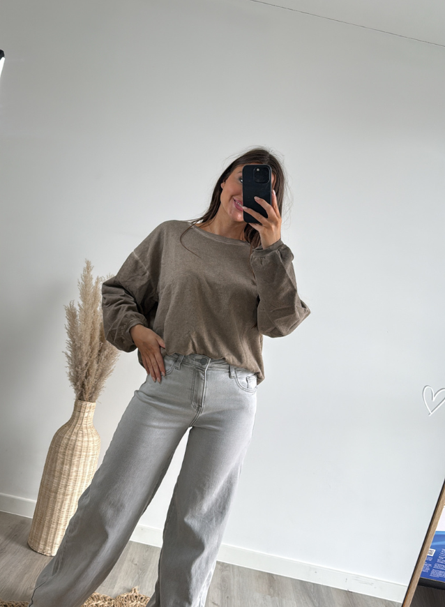 MILA - Washed Sweater  Taupe