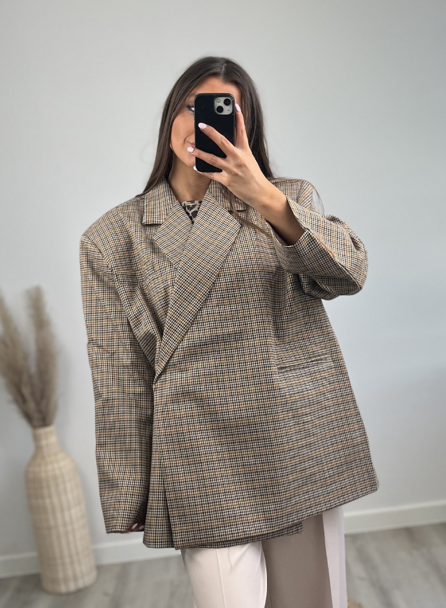 MIRA - Oversized Blazer Ruitjes Bruin