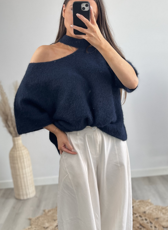 LUNA - Off-Shoulder Strick Marine