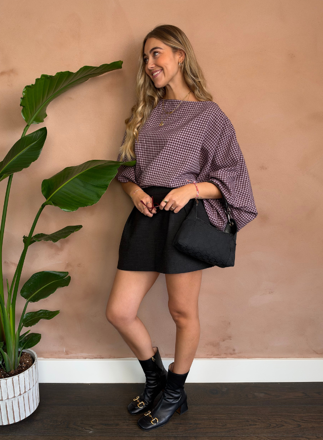 Check Blouse Bordeaux