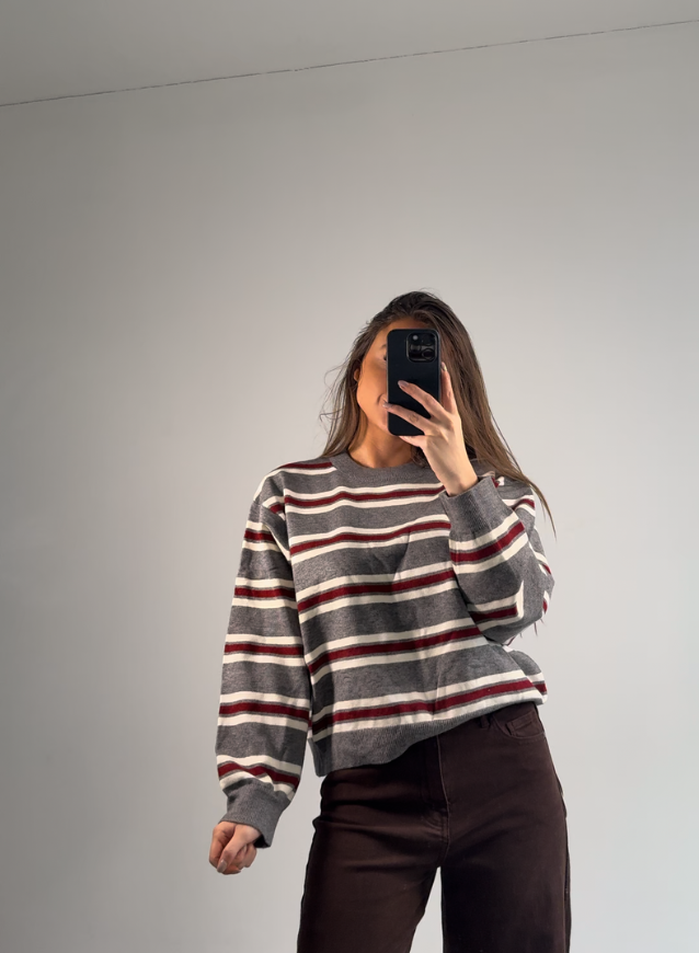 ZOHRA - Striped sweater grijs